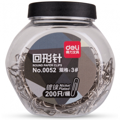 得力（deli） 0052 筒装金属回形针 200枚/桶